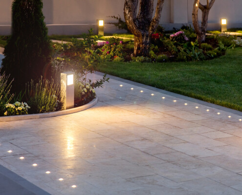 Marble,Tile,Playground,In,The,Night,Backyard,Of,Mansion,With